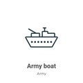 Army boat outline vector icon. Thin line black army boat icon, flat vector simple element illustration from editable army concept