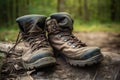 Army boots dirty forest. Generate Ai