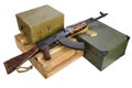army box of ammunition with AK rifle and ammunition Royalty Free Stock Photo