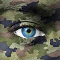 Army camouflage colors on human face