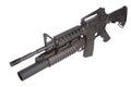 Army carbine equipped with an M203 grenade launcher