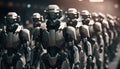 An army of cybernetic soldiers in formation, cinematic lighting