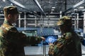 Army experts in data center using AI algorithms to predict missiles flight paths Royalty Free Stock Photo
