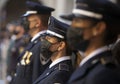 Army forming wearing protective face mask