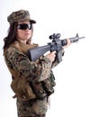 Army girl with cap and gun Royalty Free Stock Photo