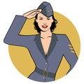 Army girl in retro comic style wearing soldiers uniform Royalty Free Stock Photo