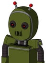 Army-Green Automaton With Bubble Head And Speakers Mouth And Black Glowing Red Eyes And Double Led Antenna Royalty Free Stock Photo