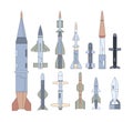 Army guided flying weapon flat illustrations set