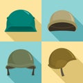 Army helmet icon set, flat style