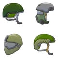 Army helmet soldier icon set, cartoon style