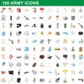 100 army icons set, cartoon style Royalty Free Stock Photo