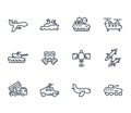 Army line icons on white, vector illustration