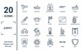 army linear icon set. includes thin line airplane, military knife, pair of handcuffs, chevrons, shield, patriot, pull up icons for