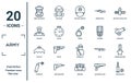 army linear icon set. includes thin line army backpack, soldier, stealth, dynamite, two bullets, bomb, condecoration icons for