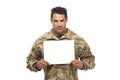 Army man with empty placard Royalty Free Stock Photo