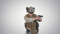 Army man pointing gun in multiple directions ready for combat on Royalty Free Stock Photo