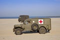 Army medical vehicle on beach