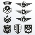 Army and military badge set. Shields with army emblem. Vector illustration. Royalty Free Stock Photo