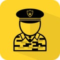 Army officer avatar. Veteran figure icon. Man in uniform sign. Military soldier upper body shape.