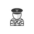 Army officer avatar. Veteran figure icon. Man in uniform sign. Military soldier upper body shape.