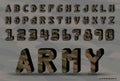 Army Original font a set of letters and numbers. Vector of camouflage pattern abstract font and alphabet