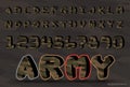 Army Original font a set of letters and numbers. Vector of camouflage pattern abstract font and alphabet Royalty Free Stock Photo