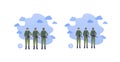 Army Patriotism Concept. Military Infantry Character In Uniform. Vector Flat People Illustration. Man And Woman Group With Helmet