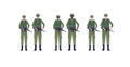 Army Patriotism Concept. Military Infantry Character In Uniform. Vector Flat People Illustration. Man And Woman Group With Helmet