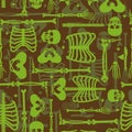 Army pattern Skeleton. War backgrund Skeletal system cross section. Bones and skull. Ribs and pelvic bone. Military vector