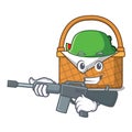 Army picnic basket character cartoon