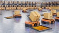 An army of robots efficiently sorting hundreds of parcels per hour(Automated guided vehicle) AGV