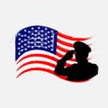 Army salute flag American  Soldier warrior. veterans day, 11th November with general army silhouette. Royalty Free Stock Photo