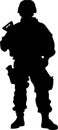 Army soldier Black silhouette vector, Silhouette of a military with weapons, American soldier silhouette clipart. AI