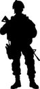 Army soldier Black silhouette vector, Silhouette of a military with weapons, American soldier silhouette clipart. AI