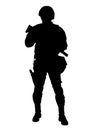 Armed SWAT fighter isolated vector black silhouette