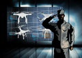 Army Soldier salute with Drones Dark App Interface