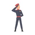 Army Soldier Saluting, Infantry Military Man Character in Blue Uniform and Cap Cartoon Style Vector Illustration Royalty Free Stock Photo