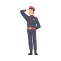 Army Soldier Saluting, Military Man Character in Blue Uniform Cartoon Style Vector Illustration Royalty Free Stock Photo