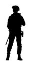 Army soldier with sniper rifle on duty vector silhouette illustration. Royalty Free Stock Photo