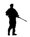 Army soldier with sniper rifle on duty vector silhouette illustration. Independence day. Soldier keeps the watch on guard. Ranger.