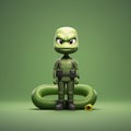 Snake And Thomas: A Minimalist 3d Toy Soldier With A Strong Facial Expression