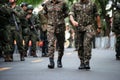 Army soldiers await the start of the Brazilian independence parade in the city of Salvador, Bahia