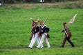 Army soldiers at Borodino battle historical reenactment in Russia