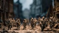 Army soldiers in camouflage walking through city streets generated by AI