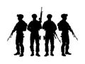 Army soldiers with sniper rifle on duty vector silhouette illustration. Royalty Free Stock Photo