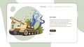 Army soldiers in uniform and tank web page template