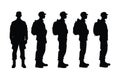 Army special units silhouette collection. Male soldiers wearing uniforms silhouette bundle. Men infantry with anonymous faces.