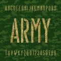 Army stencil alphabet font. Type letters and numbers on a green camo seamless background. Royalty Free Stock Photo