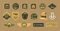 Army stickers set. Military eagle, elite, patrol, air force decorative special soldier logotype