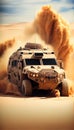 Army SUV offroading in sund desert